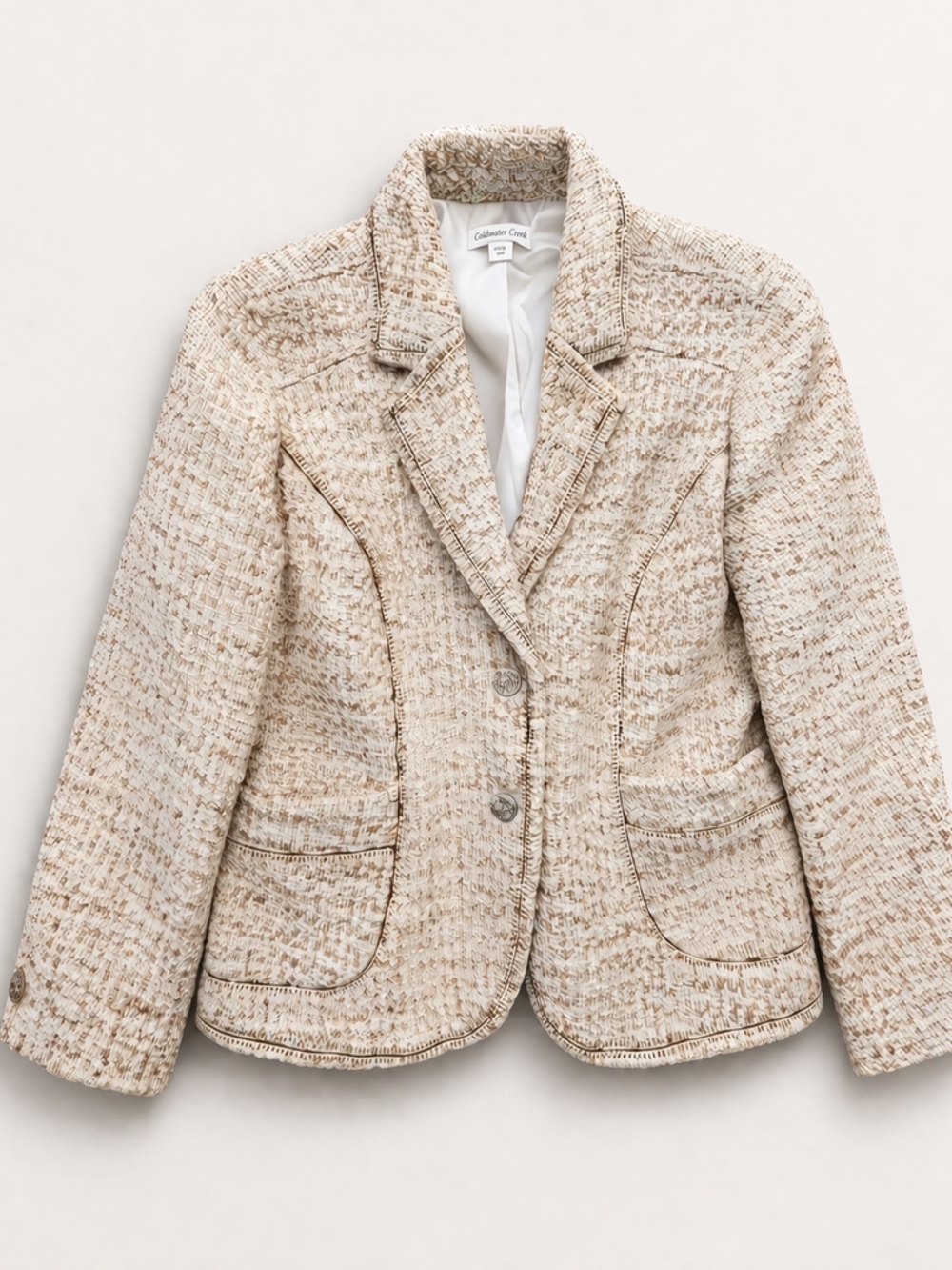 Vintage Coldwater Creek Tweed Blazer Wool Blend Size 12P Classic Neutral